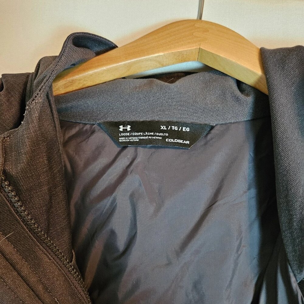 Under Armour ColdGear Jacket XL Gray Black Hooded Zip Shell Only‎ Missing Liner - Picture 2 of 6